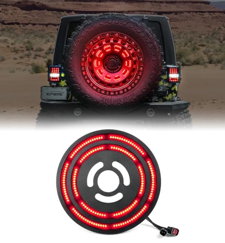 Xprite Double Ring Spare Tire Brake Light, Plug and Play LED 3rd Third Brake Lights, Rear Tail Wheel Lights Compatible with 2007-2018 Jeep Wrangler JK JKU