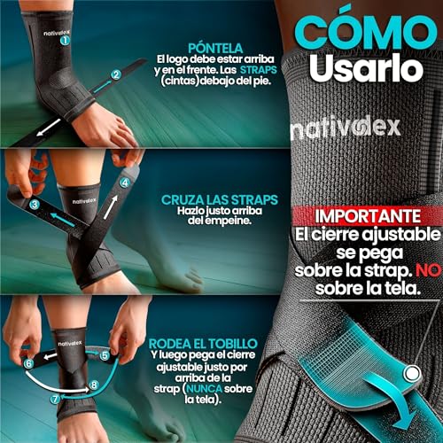 Miniatura 7 de Nativodex Tobillera Para Estabilizar Y Prevenir Torceduras, Soporte Y Compresión Para Lesiones En El Tobillo, Deportiva Con Ajuste Personalizado, Para Ambos Pies