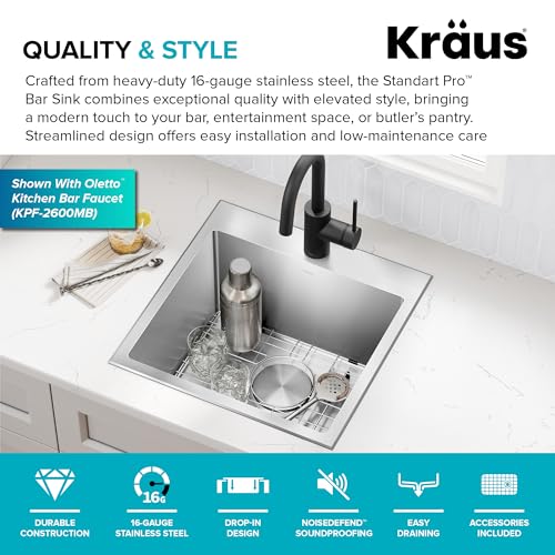 KRAUS 18 x 18 inch Standart PRO™ Drop-In Top Mount 16 Gauge Single Bowl 1-Hole Stainless Steel Kitchen Sink Set (5 Item Bundle: Sink, Bottom Grid, Drain Assembly, Drain Cap, Kitchen Towel), KHT301-18 - image 4