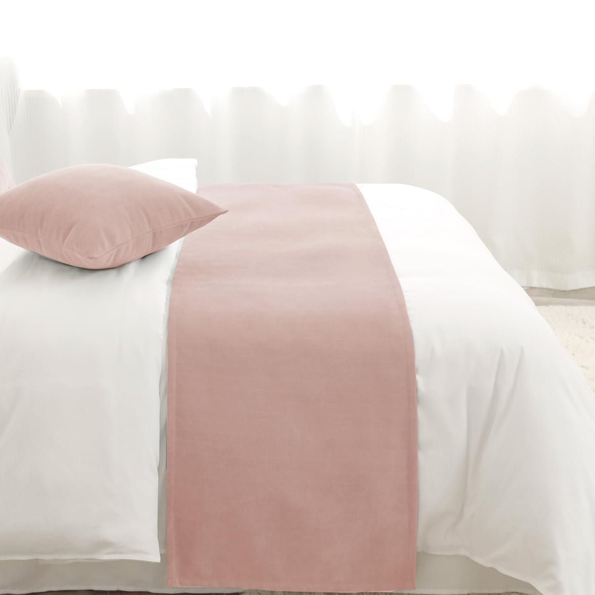 AMBERIS Bed Runner Single Layer Chenille Coral Pink, Modern Style Bed Scarves for Home Hotel Decorations (Pillowcases sold separately) - Image 2