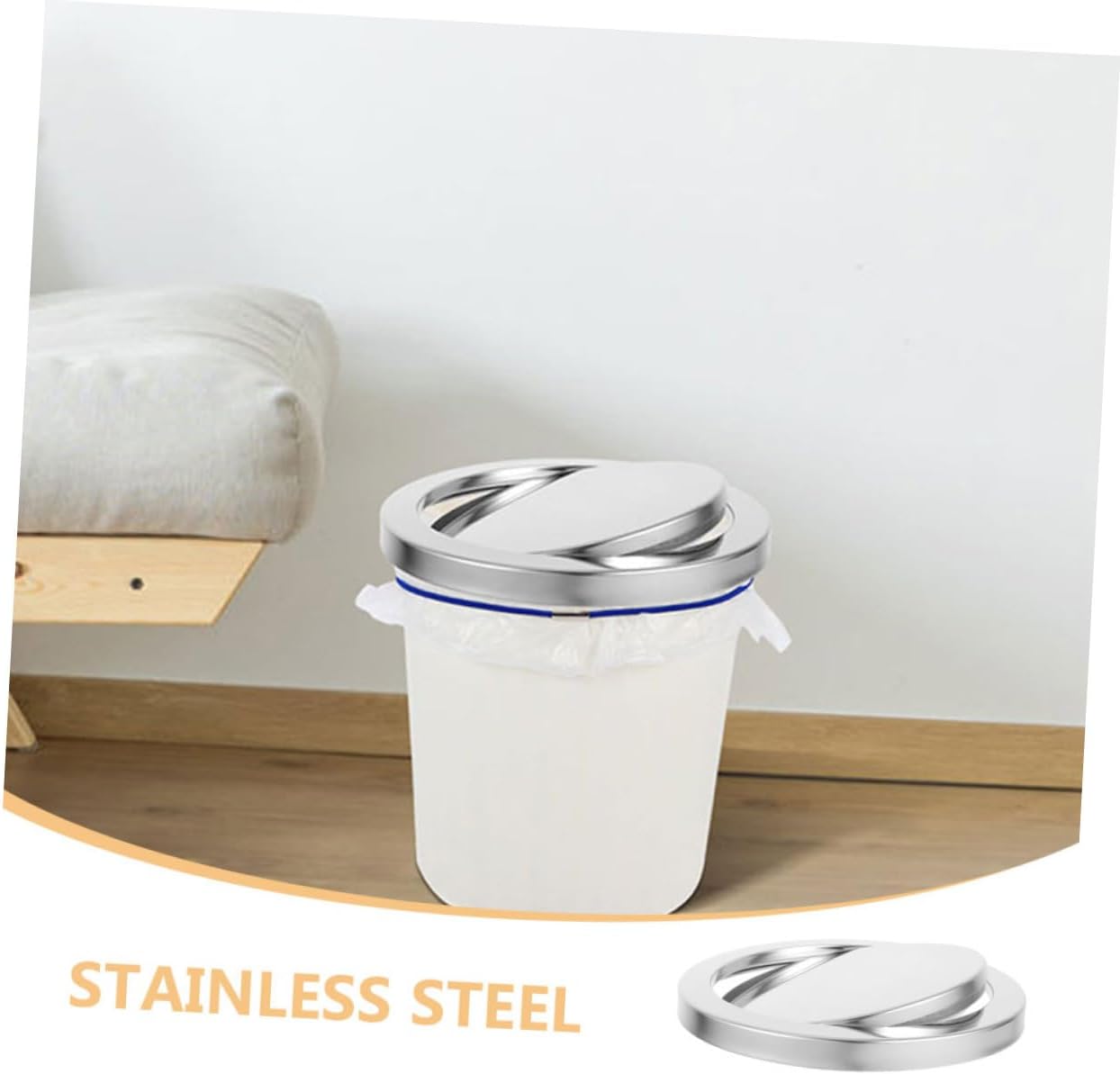 Mipcase 2pcs Stainless Steel Waste Bin Cover with Swing Flap, Embedded Countertop Trash Can Lid Fits 21.5-24cm Opening, Drop-in Kitchen and Bathroom Trash Grommet Replacement