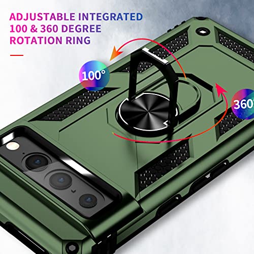 Vaki Military Grade Shockproof Case For Google Pixel 7 Pro 5G With Screen Protector, Magnetic Kickstand, Car Mount Holder - Green #TOP3