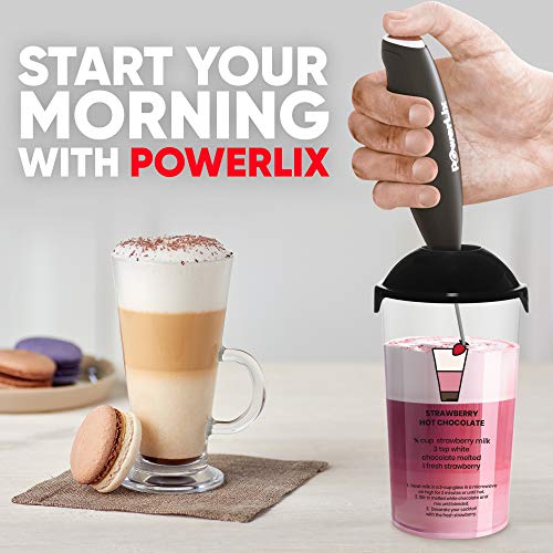 PowerLix Milk Frother Handheld Battery Operated Electric Foam Maker For Coffee, Latte, Frappe, Matcha, Drink Mixer With Stainless Steel Double Whisk, Mini Hand Held Machine, Foamer Cup Included PowerLix Milk Frother Handheld Battery Operated Electric Foam Maker For Coffee, Latte, Frappe, Matcha, Drink Mixer With Stainless Steel Double Whisk, Mini Hand Held Machine, Foamer Cup Included