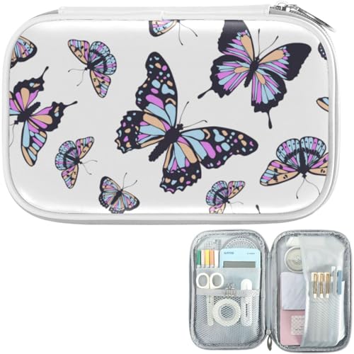 Image of Butterflies White Pencil Bag Case Zipper Pencil Holder Organizer Stationary Pen Bag Cosmetic Makeup Bag Pouch Purse for School Office Supplies