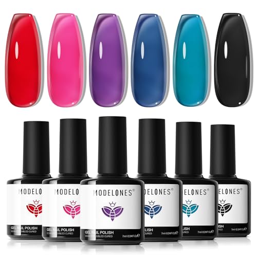 Image of modelones Gel Nail Polish Set Jelly 6Colors Red Pink Blue
