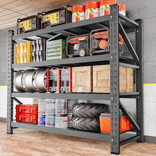 Image of Set of 2 48 inch Wide Heavy Duty Garage Shelving Units,3000LBS 24 Deep Storage Shelves,Metal Garage Shelves,Large Storage Rack,Steel Shelf,Industrial Shelving for Shop,Warehouse,48 inch W x 24 inch D x 70 inch H