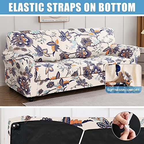 Ryoizen Printed Stretch Couch Seat Cover For 2 Cushion Couch Sofa, 3 Piece Stretch Sofa Covers Removable Washable Soft Spandex Furniture Protector Anti Slip Dogs (Loveseat,Vintage Flower) #TOP3