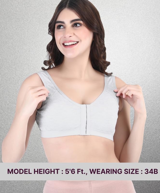Image of BODYSIZE Cotton Front Open Sports Bra for Women Daily Use | Non-Wired Sweat Absorbent Seamless Bra | Full Coverage Regular Wear Comfortable and Convenient with Back Support Suitable for Gym, Yoga