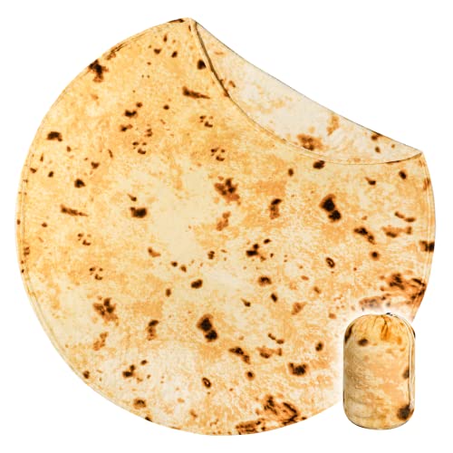 Image of Bnuitland 80 Inches Tortilla Burritos Pattern Blanket for Bed Sofa, 300 GSM Double Sided Funny Giant Flour Novelty Realistic Taco Food Blanket, Super Soft Flannel for Your Family