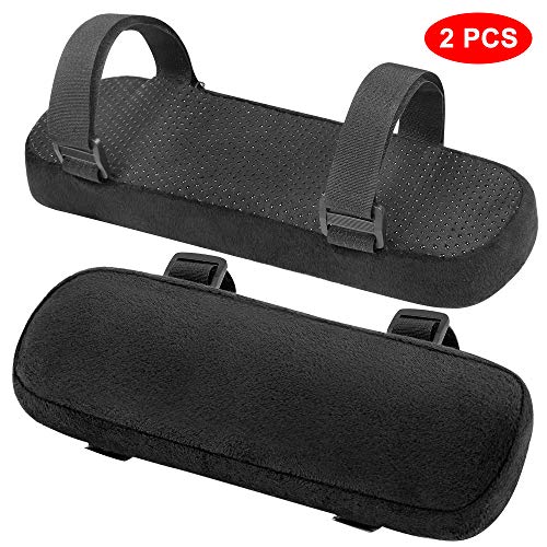 INTSUN Armrest Pad 2Pcs Padded Armrest Cushion Universal Arm Rest Pads with Adjustable Velcro Straps Elbow Pillow Memory Foam Arm Chair Covers for Office Chairs Wheelchair Comfy Gaming Chair Black
