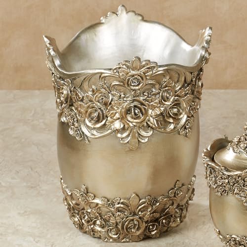Touch of Class Victoria Rose Satin Gold Wastebasket for Bathroom or Vanity Area