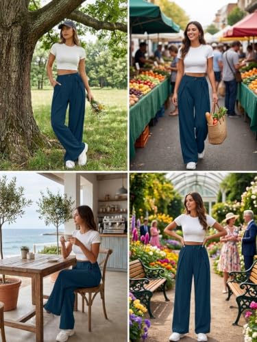 Image of Leriya Fashion Women's High Waist Wide Leg Pants |Casual Drawstring Loose Fit Lounge Trousers with Pockets| Comfortable Fashion Pants for Women