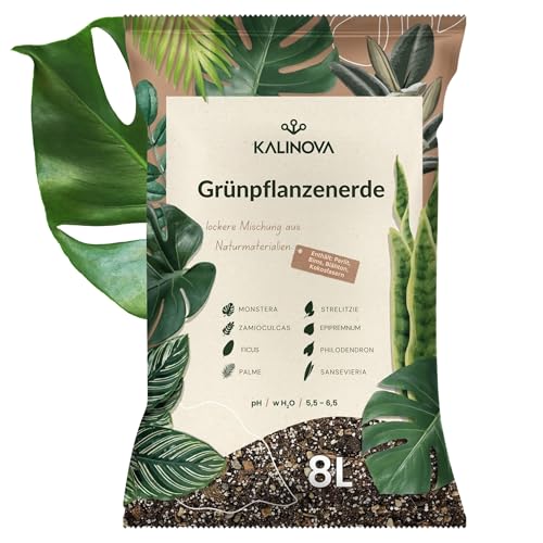 KALINOVA Leichte Erde für Grünpflanzen 8L - Blumenerde für Zimmerpflanzen, Balkonpflanzen, Monstera, Zamiokulkas, Ficus, Palmen - Pflanzerde - Zimmerpflanzenerde