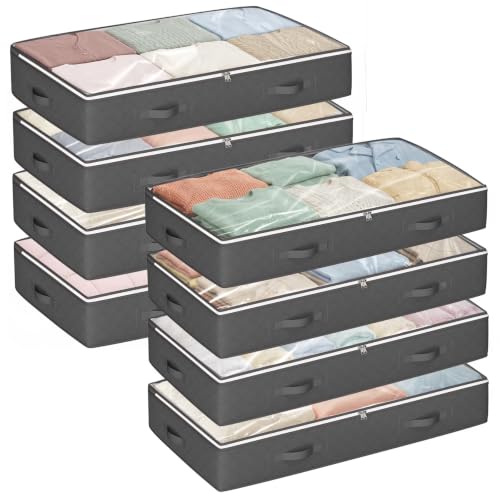 Image of Budding Joy 90L Under Bed Storage Containers, 8 Pack Storage Bags Grey | Foldable underbed storage bins for linen sheets, blanket, clothing, comforter, sweaters, pillows, wrapping paper