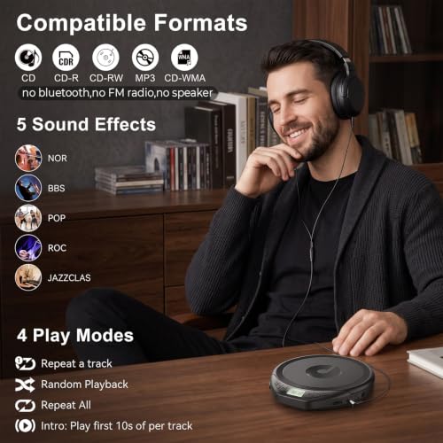 Image of Gueray CD Player Portable with Earphones, CD Discman AUX Cable for Car Home