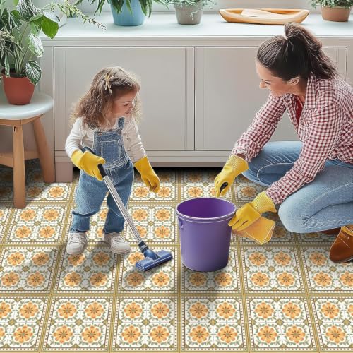 Image of Moroccan Tile Stickers | Waterproof Self Adhesive Peel & Stick Tile Decals for Kitchen Backsplash, Bathroom Wall, Floor, Furniture & Glass (8x8 Inch, Design 25, 36 Pic)