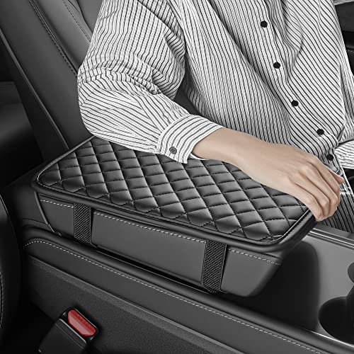 Car Center Console Cover Vehicle Armrest Covers Middle Storage Organizer Pad, Dog & Cat Paws Protetor, Nappa Leather, Waterproof, Anti-Slip, Automotive Interior Accessories, Black, Size S, 12.0*8.1In #TOP3