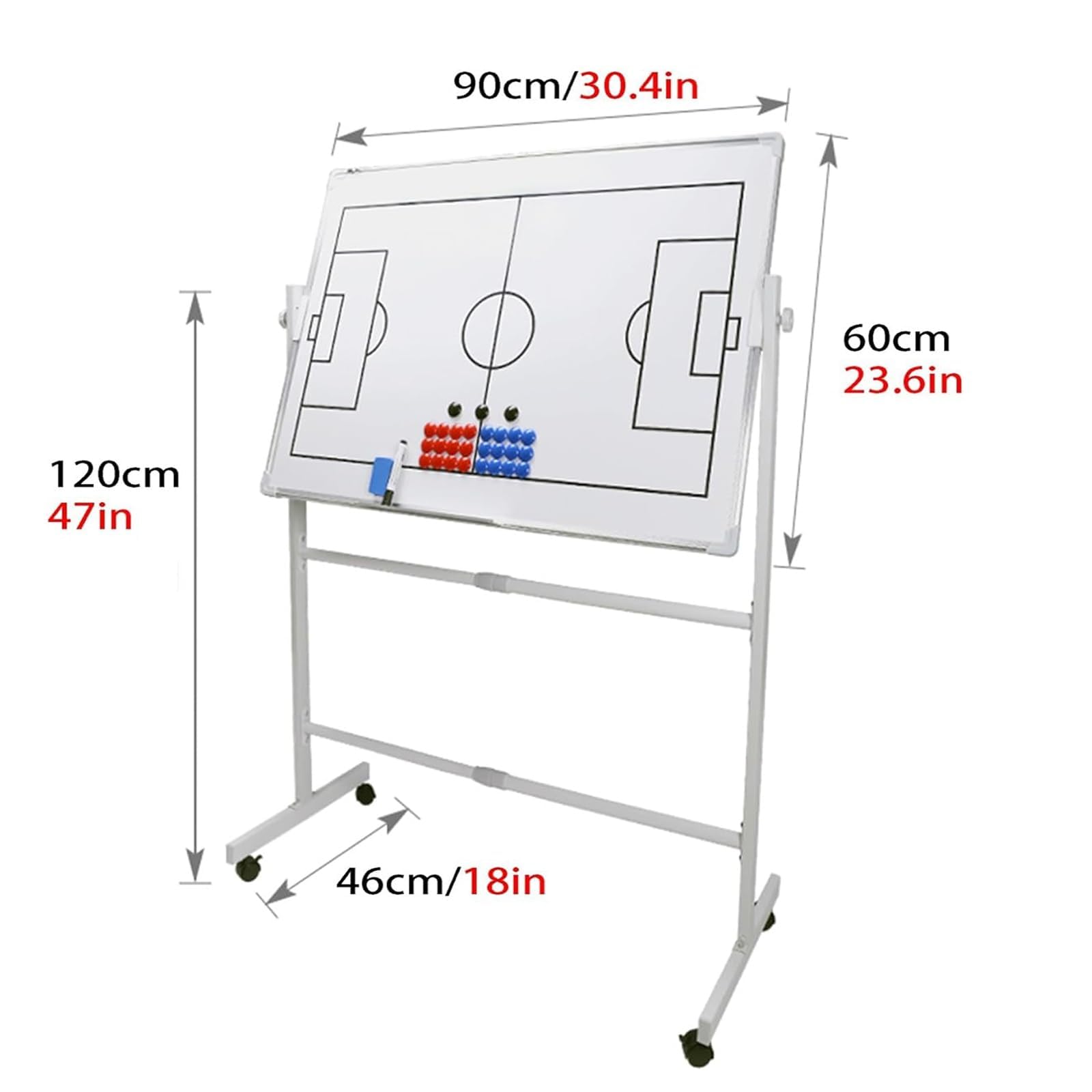 Doppelseitiges Klemmbrett mit Rädern, Radiergummi und Markern, trocken abwischbares Whiteboard, einziehbares Coaching-Board für Spielanalyse, taktische Strategieaufnahme, Fußball
