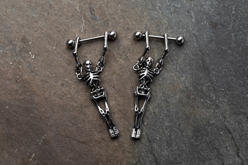 Pierced Owl 16G Stainless Steel Hanging Skeleton Nipple Barbells, Sold as a Pair3