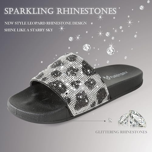 Image of Fur Story Womens Slides House Slippers Rhinestone Glitter Slides Cute bling Flat for Women Platform Sandals Cozy Bedroom Slippers Shower Shoes