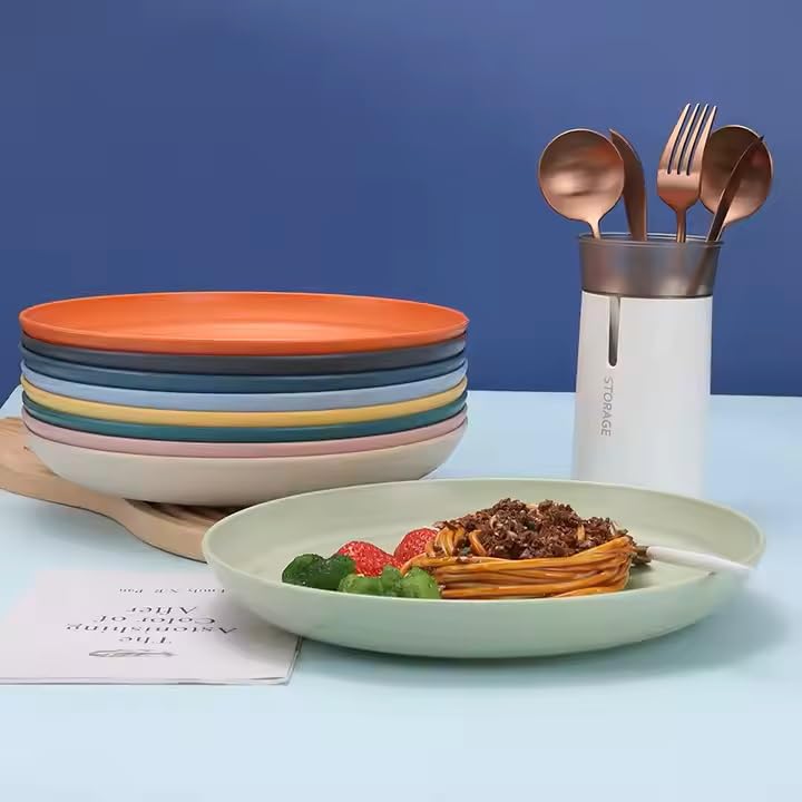Image of 20 CM Wheat Straw Plates, Unbreakable Microwave and Dishwasher Plates,Plastic Cutlery for Family Picnic Party Camping (20 CM, Pack of 2)