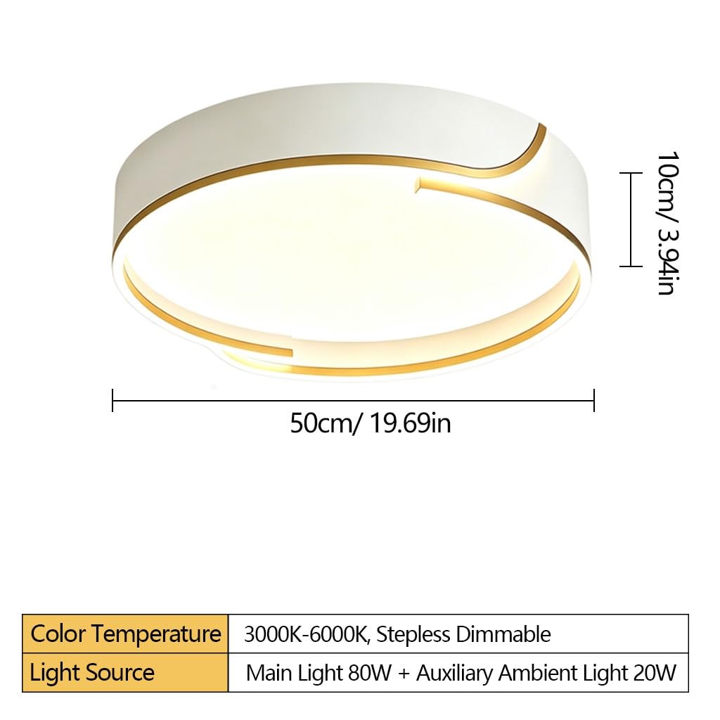 Nowoczesny LED Plafon 50 Cm Bezstopniowe Ściemnianie 3000K–6000K Temp Barwowa Lampa Sufitowa Salonowa Oprawa Sufitowa Skandynawska Do Jadalni Gabinetu Przedpokoju Pokoju Dziecięcego(Round)