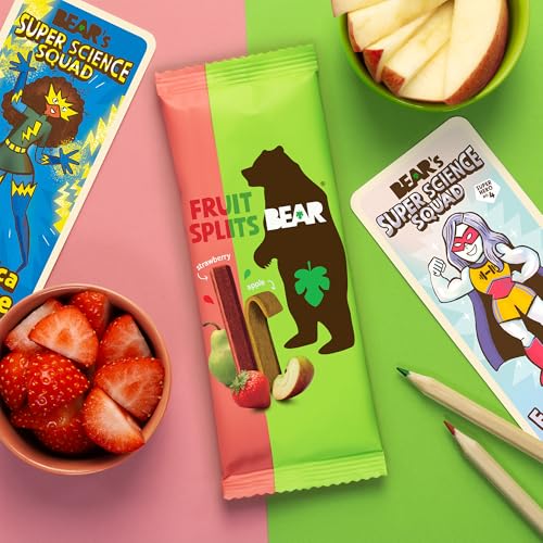 Image of BEAR Real Fruit Snack Splits - Gluten Free, Vegan, and Non-GMO - Apple and Strawberry - Healthy School And Lunch Snacks For Kids And Adults, 0.7 Ounce (Pack of 18)