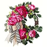 vofuly Spring Summer Wreath for Front Door,hot Pink Peony Wreath with Bow, Valentine Decor,Housewarming Gift, Wedding Door Decoration,Farmhouse Porch decor-20 inch