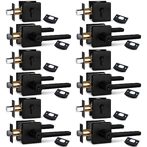 Image of NEWBANG (6Pack Square Heavy Duty Keyed Entry Combo with deadbolt and Lever Door Handle in Matte Black (for Entrance /Exterior /Front /Office Door) Left or Right Handed