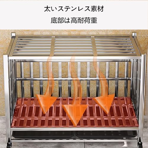 kilogorge 大型犬 ゲージ ステンレス鋼製犬用ケージ キャスター付き 耐荷重250KG 折りたたみ 組立簡単 ダブルドア/トレー/マット/給餌器付き 適用小型犬/中型犬/大型犬 ペットケージ 犬ゲージ 室内 室外 脱走防止 長さ110×幅72×高さ92cm(Lコード) の商品画像 4