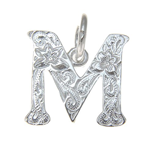 Arthur's Jewelry 925 sterling silver Hawaiian plumeria scroll initial letter A to Z pendant