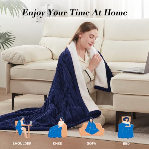 Image of Westinghouse Heated Throw Blanket, Fast Heating Blanket, 50x60 Inch, Navy | Soft Flannel Sherpa Electric Throw with 6 Heating Levels & 2-10 Hours Auto Shut Off, ETL Certification, Machine Washable