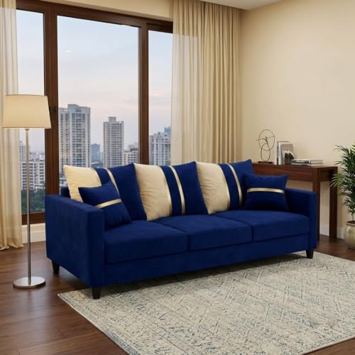 Image of Jester Plush Comfort Sofa | 3 Seater | Luxury Velvet Suede Fabric | Modern Living Room Sofa | Dark Blue