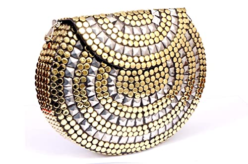 Image of Shakuntala Vintage Clutch - Metal Mosaic Stone & Shell Design Purse - Handmade Women's Handbag