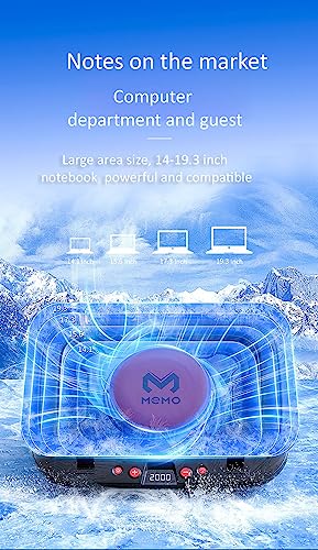 Image of Memo Laptop Radiator- FL08 Quick Cooling Fan 2400RPM Turbo Compressed Air, 7 Step Adjustable Notebook Stand for PUBG Gaming Graphics Video