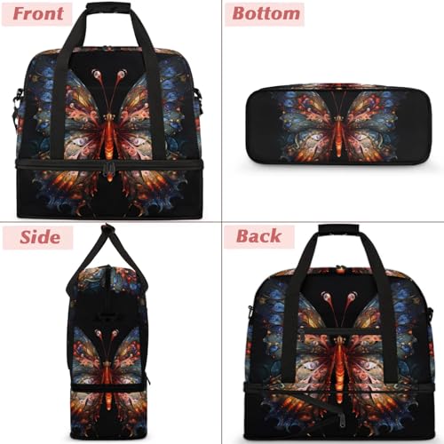 Large Weekender Overnight Bags Abstract Butterfly Colorful Travel Duffel Bag for Women Men Gym Bags With Shoe Compartment Foldie Travel Tote Bag Carry On Personal Item Bag for Travel Gym Sports3
