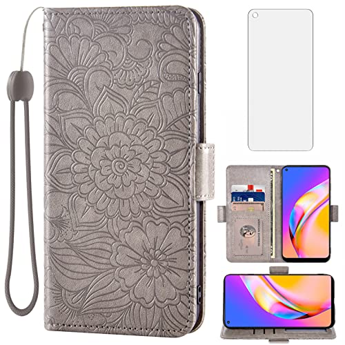 Funda de vidrio templado OPPO A94 5G con tapa texturizada gris para hombres