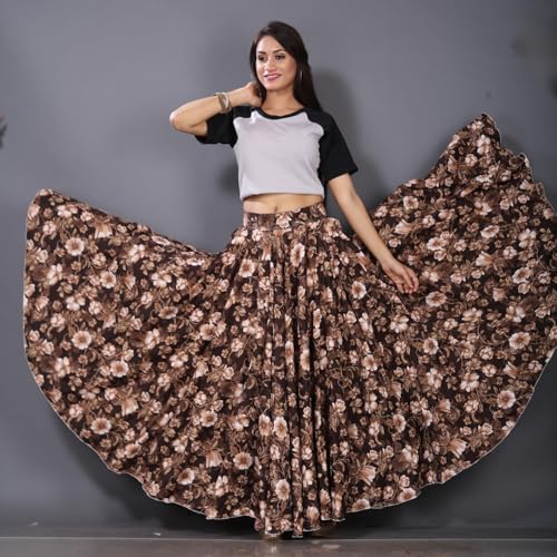 Image of JYESHTA Women's American Crepe Flared A Line Stitched Long Skirt with 12 Mtr Flare 40 in Height | Skirts for Women Long Length | Long Skirts for Girls