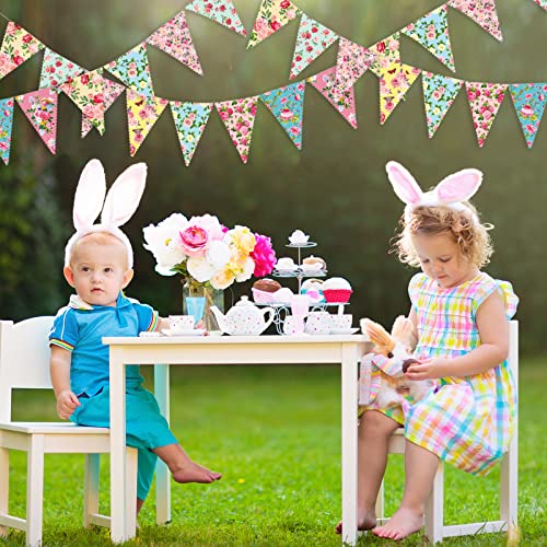 49 Ft 60 Pcs Tea Floral Party Paper Bunting Decor Outdoor Bunting Banner Floral Pennant Banner Tea Party Birthday Supplies For Wonderland Tea Party Favor Garden Baby Shower Bridal Wed Girl Bedroom #TOP3