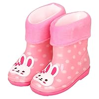 Hixingo Waterproof Lightweight Toddler Rain Boots, Removable Fleece for Winter Toddler Wellies Kids Boys Girls,Welly Boots for Little Kids Unisex Rubber Outdoors Rain Shoes (Pink rabbit,7)