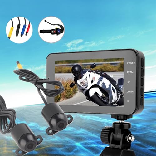 Image of Car Rearview Camera,4 Inch Motorcycle DVR 1080P Front & Rear Camera Driving Video Recorder Dash Cam