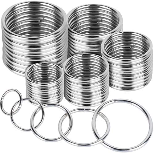 FANDAMEI Metal O Ring，50 Pcs Silver Multi Purpose Metal O Ring for Macrame, Camping, Dog Leashes, Hardware, Bags and More Craft Project - 16mm, 21mm, 25mm, 32mm, 38mm
