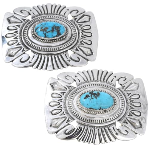 Alltribes Navajo Ithaca Peak Turquoise Hammered Silver Belt Buckle Heavy Gauge Sterling Design 03422