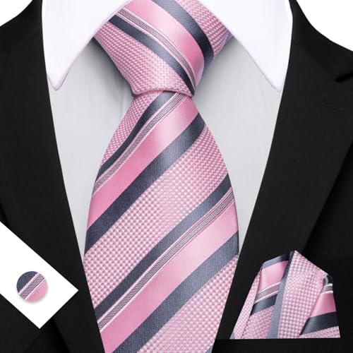 Image of Barry.Wang Mens Tie Set Plaid Check Neckties Formal Business Wedding Luxury Pocket Square Cufflinks