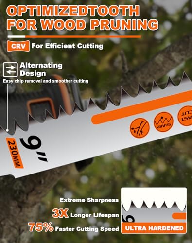 Image of 18 Pack 9 Inch 5 Tpi Wood Pruning Reciprocating Saw Blades for Tree Trimming and Wet Wood Cutting, Cr-V Sawzall Blades with Fleam-Ground Teeth for Longer Life and Faster Cutting Speed, 1 x Handle