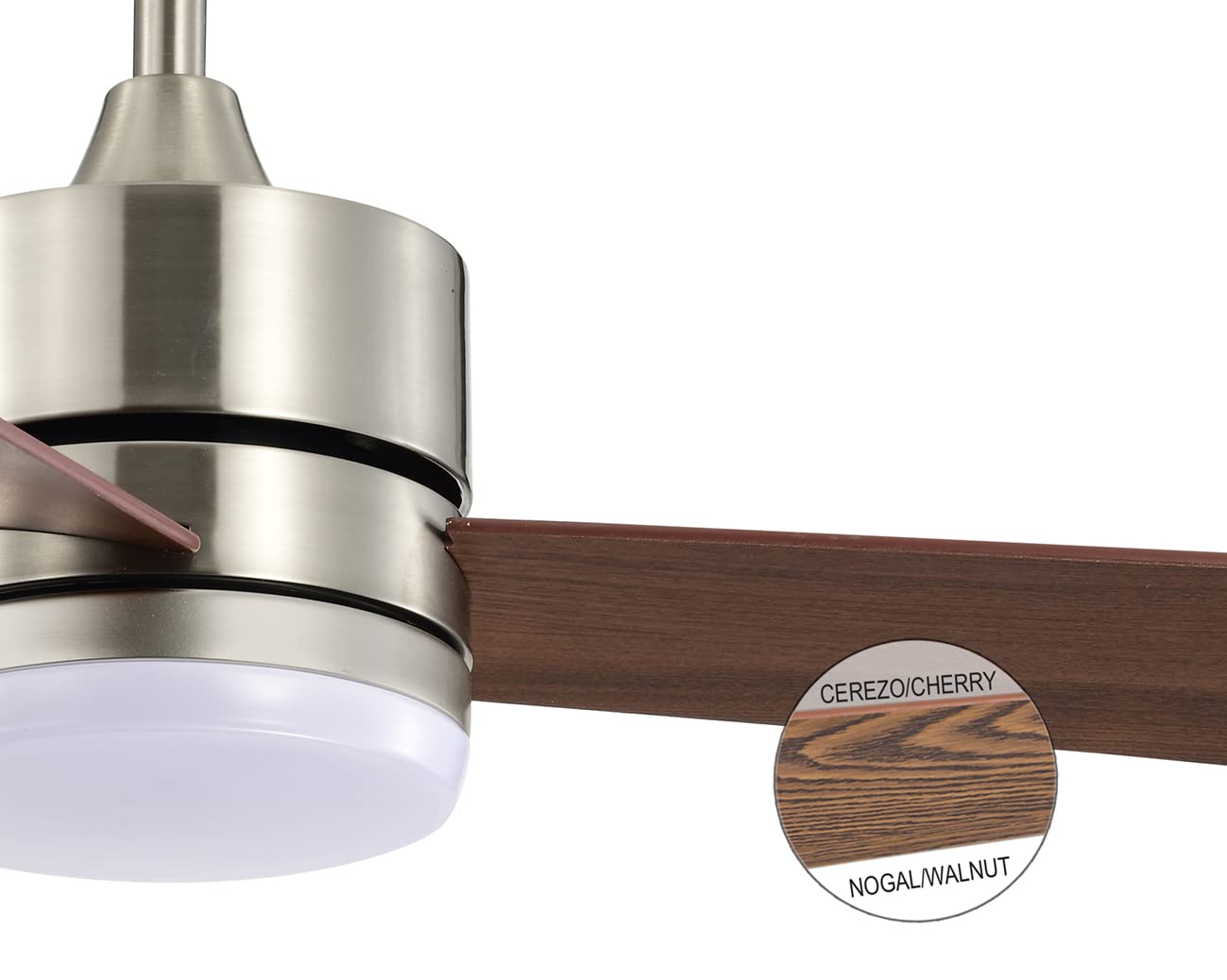 BEL AIR HOME Ventilador de techo Kilim con luz LED 20W, motor DC silencioso, 6 velocidades, 3 temperaturas de luz, mando a distancia, color cerezo/nogal, metal MDF