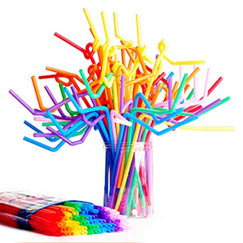 100 pitillos flexibles de plástico, colores variados, 10.2 in miniatura 1