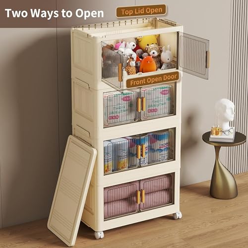 Image of YFXCVSL 𝟒 𝐏𝐀𝐂𝐊 Multi-Purpose Organizer | Modular Storage Rack for Clothes, Kitchen, Bedroom & Living Room | Stackable Rack, Space-Saving Wardrobe Cabinet - White