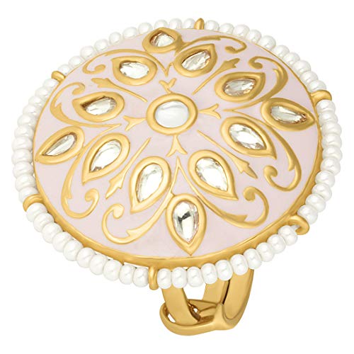 Aheli Indian Traditional Bollywood Meena Work Kundan Pearl Adjustable Ring Jewelry Gift for Women
