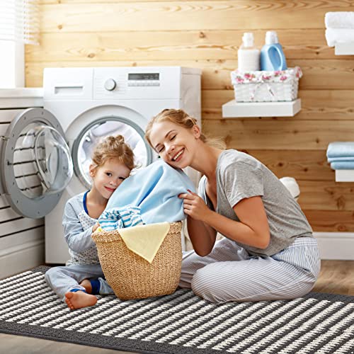 Timo Kitchen Runner Rug, 20"X32" +20"X63" Non Slip Rubber Backing Hallway Runner Rug, Absorbent Machine Washable Low Profile Small Runner Rug For Hallways Bedroom Entryway Laundry Room, Grey #TOP2